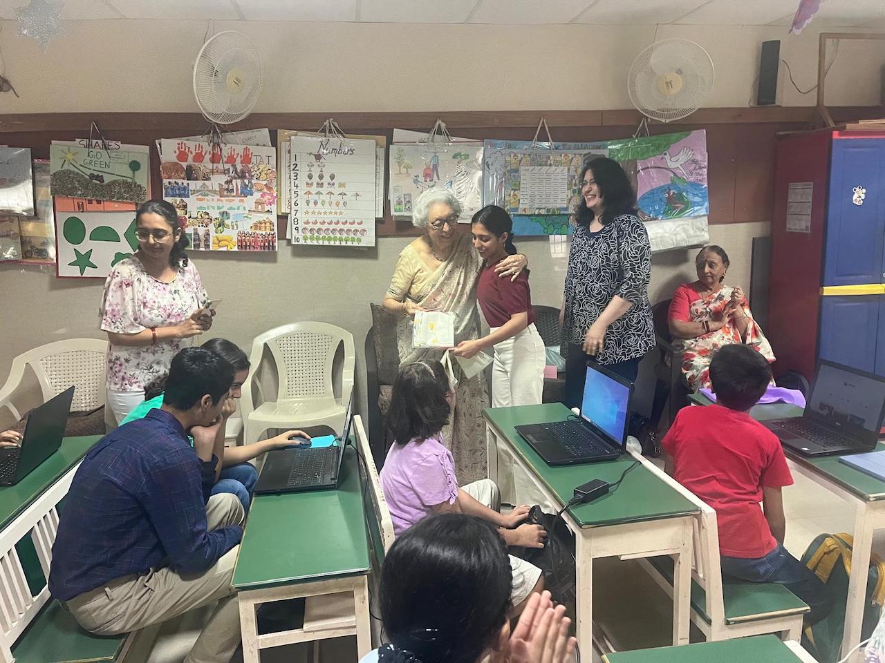 Students learning about AI